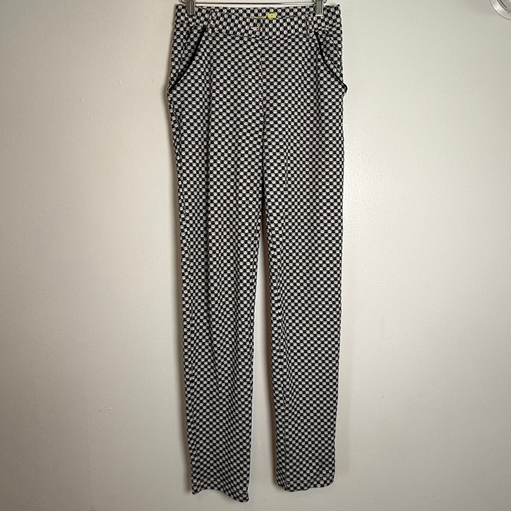 Betabrand Womens Black White Cat Print High Rise Long Pants Size S